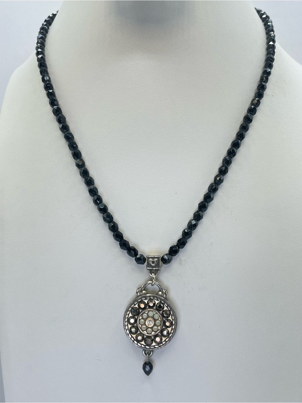 Brighton Jet Set Black Crystal Beaded Reversible Medallion Pendant Necklace